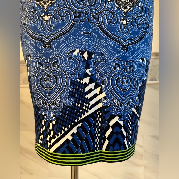 Cap Sleeves Geo Paisley Midi Bodycon Dress Sz S/M - Picture 3 of 13